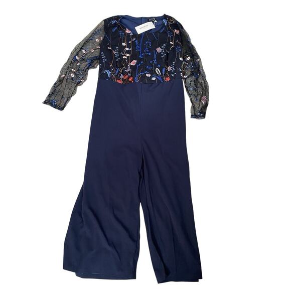 Size 28W Bloomchic Romper Jumpsuit Formal Embroidered Navy Floral NWT - Picture 1 of 6